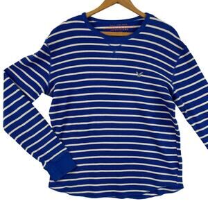 American Eagle Outfitters VINTAGE Mens Thermal Shirt M Blue Striped Waffle EUC
